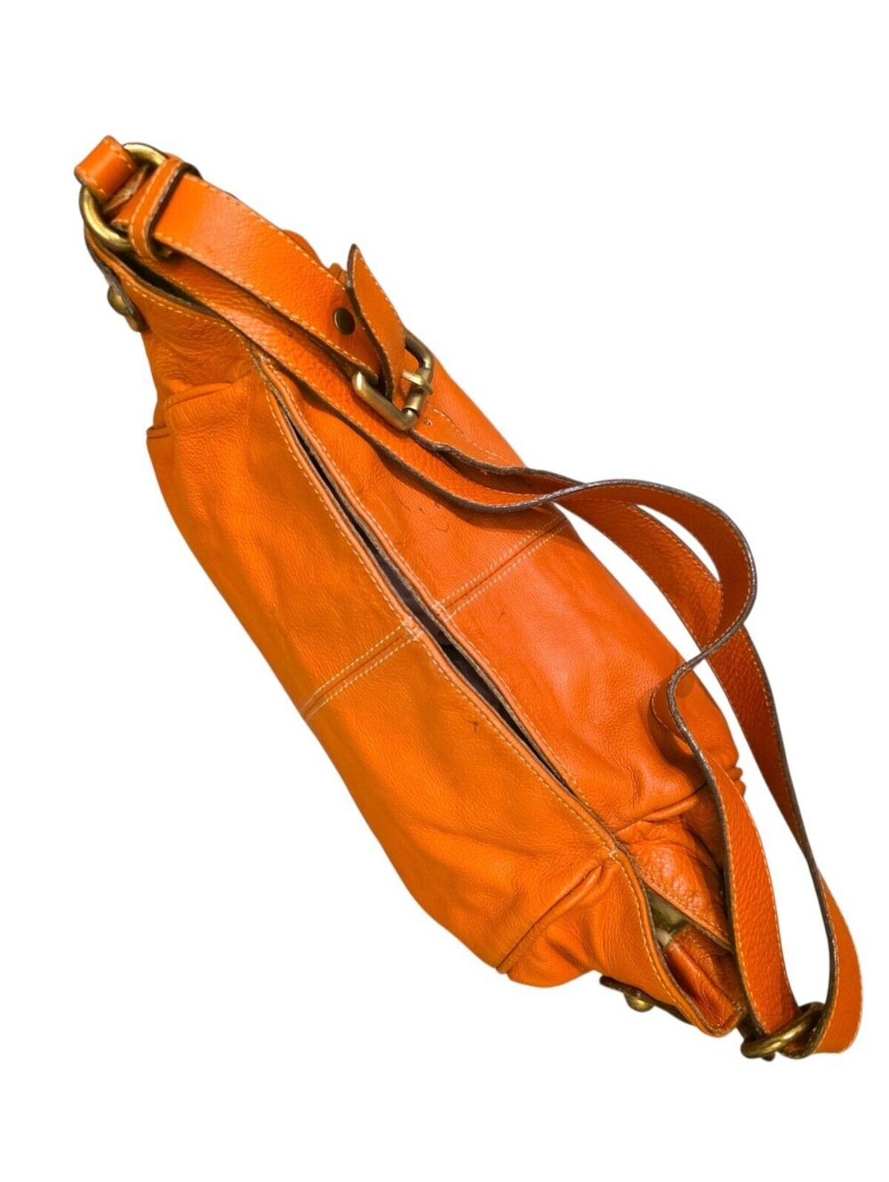 Toscani Made in Italy Genuine Leather Orange Hobo Shoulder Bag Slouchy Purse - Picture 5 of 16